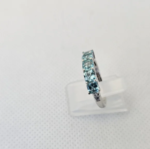 Genuine 5 Stone Apatite Ring Sterling Silver Rhodium Overlay Size 7! New - Picture 11 of 14